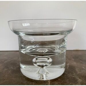 Krosno Poland Crystal Candle Holder Heavy Solid Base Controlled Bubble 3.25"